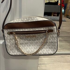 Michael Kors Cream and Brown Crossbody Bag